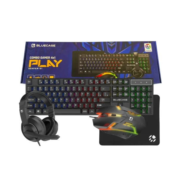 Combo Gamer 4X1 - Teclado+Mouse+Headset+Mousepad, Play, Led RGB, Preto - BGHPKM-01BX