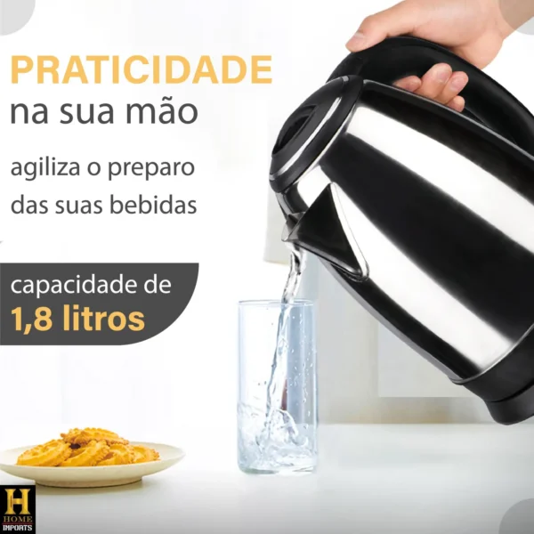 Chaleira Elétrica Portátil 1.8 Litros Aço Inox 110v, Para Café e Chá Linha Premium - Image 6