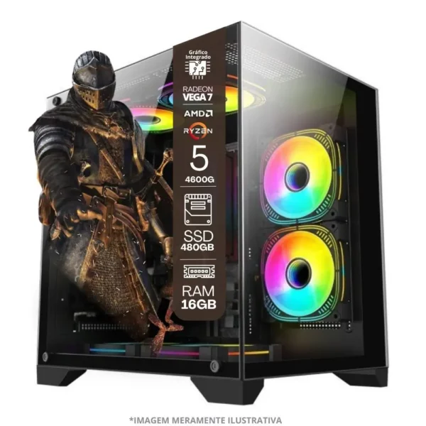 PC Gamer AMD Ryzen 5 4600G, 16GB RAM, Placa de video Radeon Vega 7, SSD 480GB, Fonte 550W + Monitor 23" LED 75hz + Kit Gamer Completo - TOB COMPUTERS - Image 5