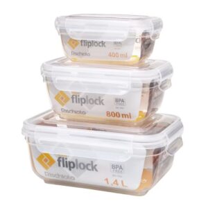 Kit 3 Pote Flip Lock Rischioto 400Ml 800Ml 1,4L Plástico.