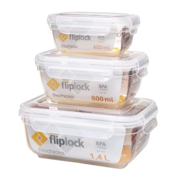 Kit 3 Pote Flip Lock Rischioto 400Ml 800Ml 1,4L Plástico.