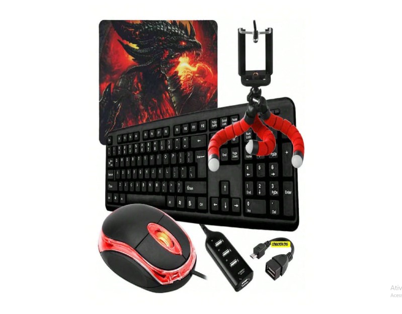 Kit Mobilador Gamer Completo Teclado Mouse e Acessorios Tipo C ou tipo V8