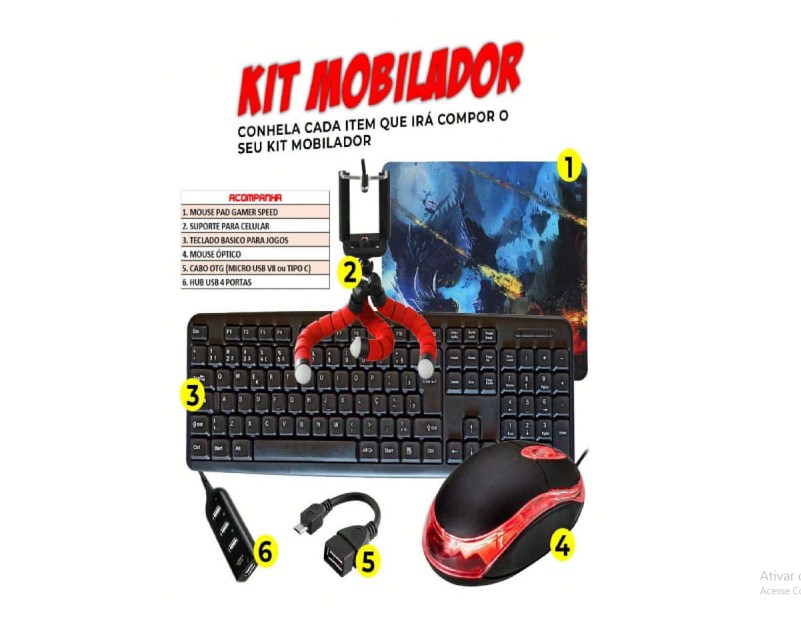 Kit Mobilador Gamer Completo Teclado Mouse e Acessorios Tipo C ou tipo V8 - Imagem 2