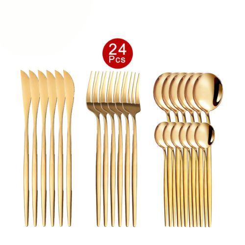 Kit 24 Peças Jogo De Talheres Aço Inoxidável 430 Dourados