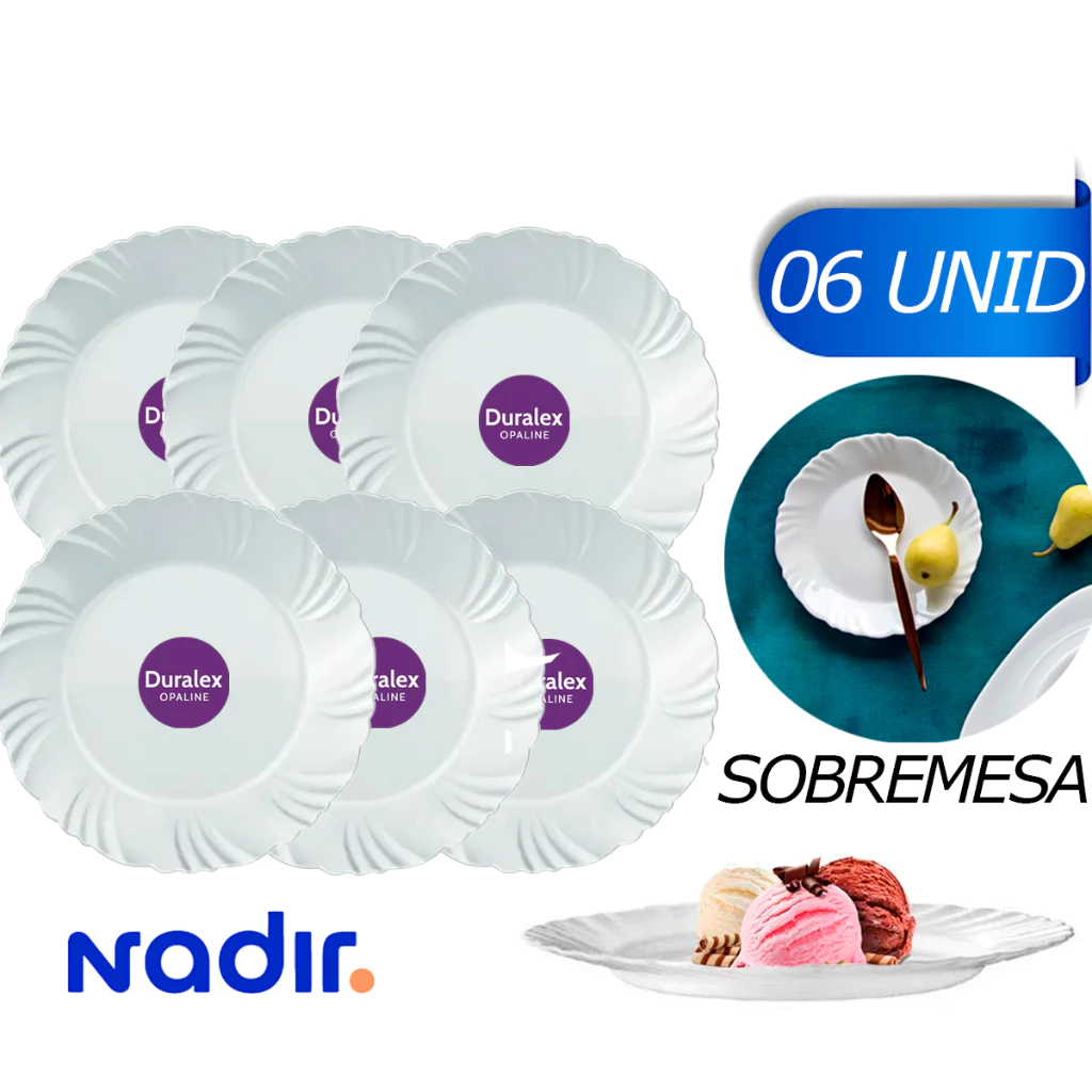 Kit de 06 Pratos de Sobremesa 19,5cm Pétala de Vidro Branco Nadir