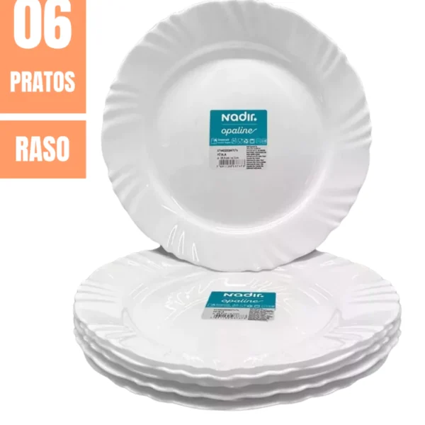 Kit de 06 Pratos de Refeição 25,5cm Pétala de Vidro Branco Nadir - Image 2