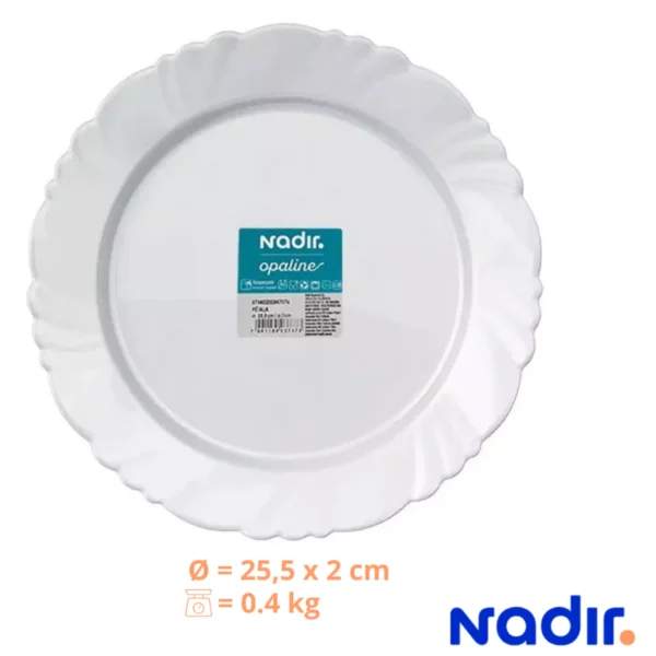 Prato de Refeição 25,5cm Pétala de Vidro Branco Nadir