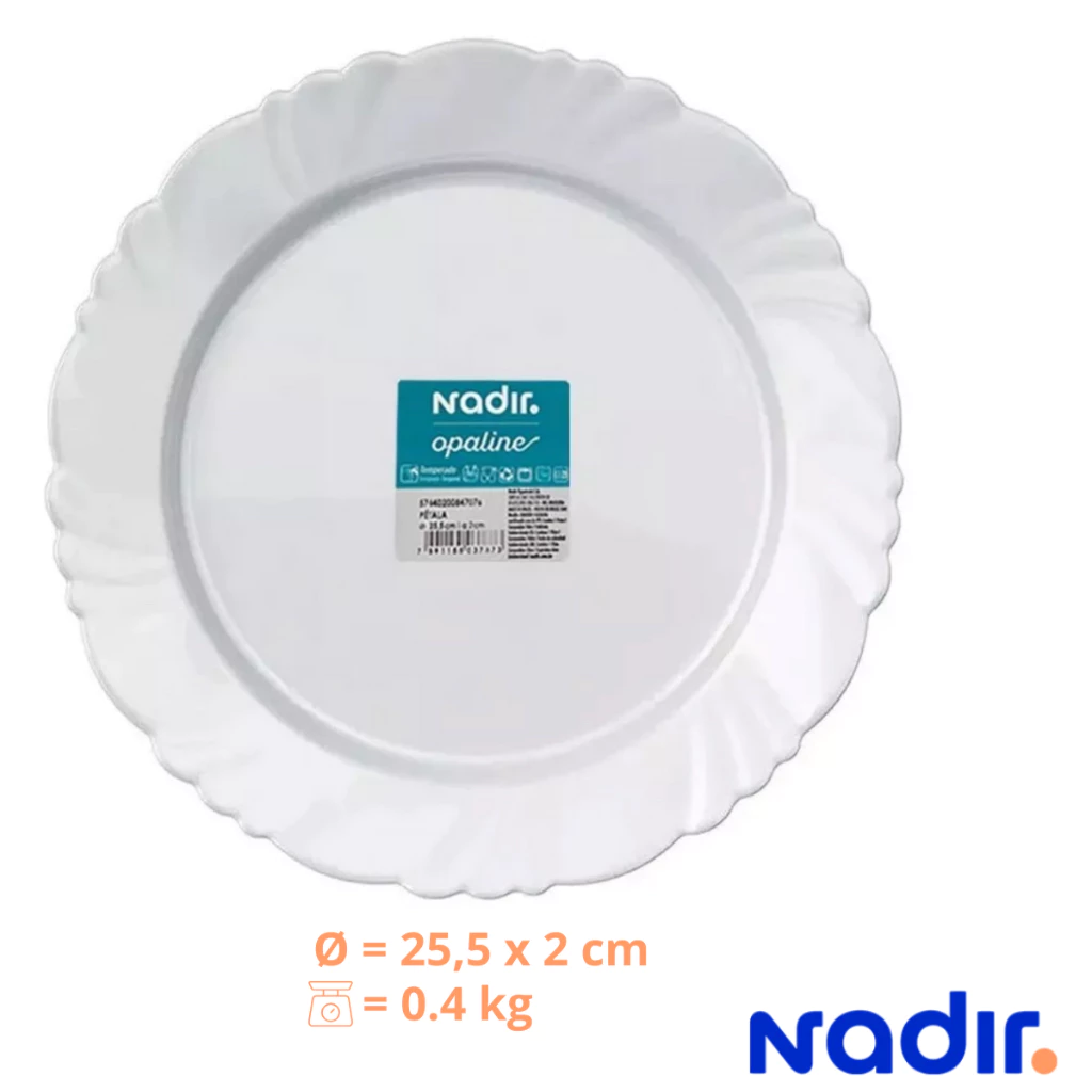 Prato de Refeição 25,5cm Pétala de Vidro Branco Nadir